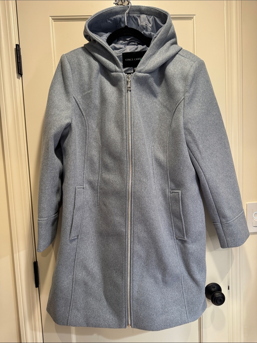 New Vince Camuto Light blue Gray Hooded Trench Coat XL